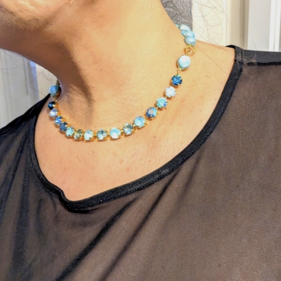 Baby Blue Aquamarine Crystal & Light Blue Pearls in Stunning GP Necklace - Picture 7 of 8